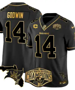 Baker Mayfield Tampa Bay Buccaneers Nike 2024 NFC South Division Champions Patch Gold Vapor Limited Stitched Jersey - Black - Image 21
