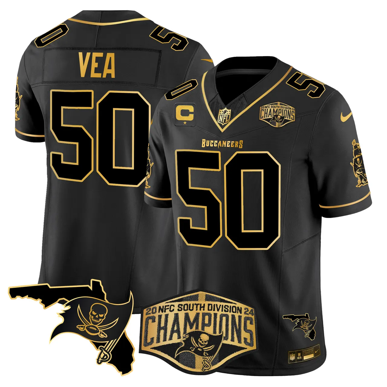 Baker Mayfield Tampa Bay Buccaneers Nike 2024 NFC South Division Champions Patch Gold Vapor Limited Stitched Jersey - Black - Image 22