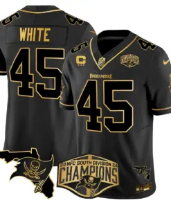Baker Mayfield Tampa Bay Buccaneers Nike 2024 NFC South Division Champions Patch Gold Vapor Limited Stitched Jersey - Black - Image 24