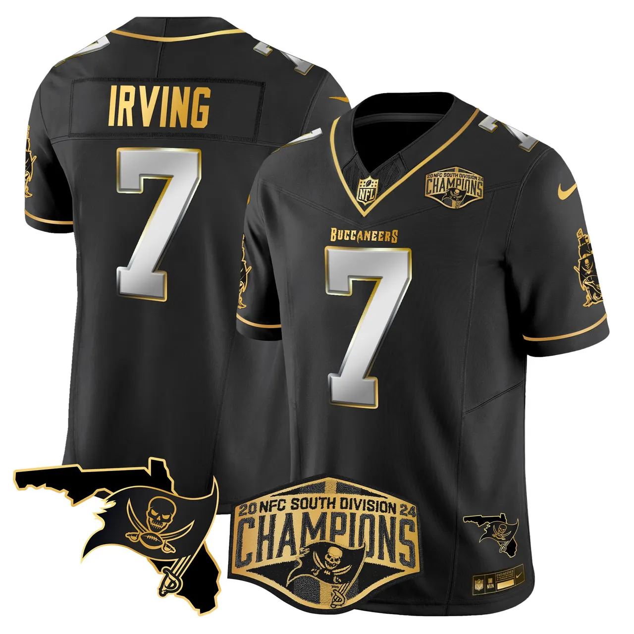 Baker Mayfield Tampa Bay Buccaneers Nike 2024 NFC South Division Champions Patch Gold Vapor Limited Stitched Jersey - Black - Image 26