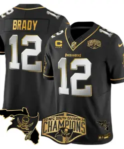 Baker Mayfield Tampa Bay Buccaneers Nike 2024 NFC South Division Champions Patch Gold Vapor Limited Stitched Jersey - Black - Image 27
