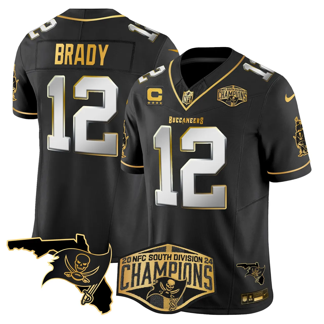 Baker Mayfield Tampa Bay Buccaneers Nike 2024 NFC South Division Champions Patch Gold Vapor Limited Stitched Jersey - Black - Image 27