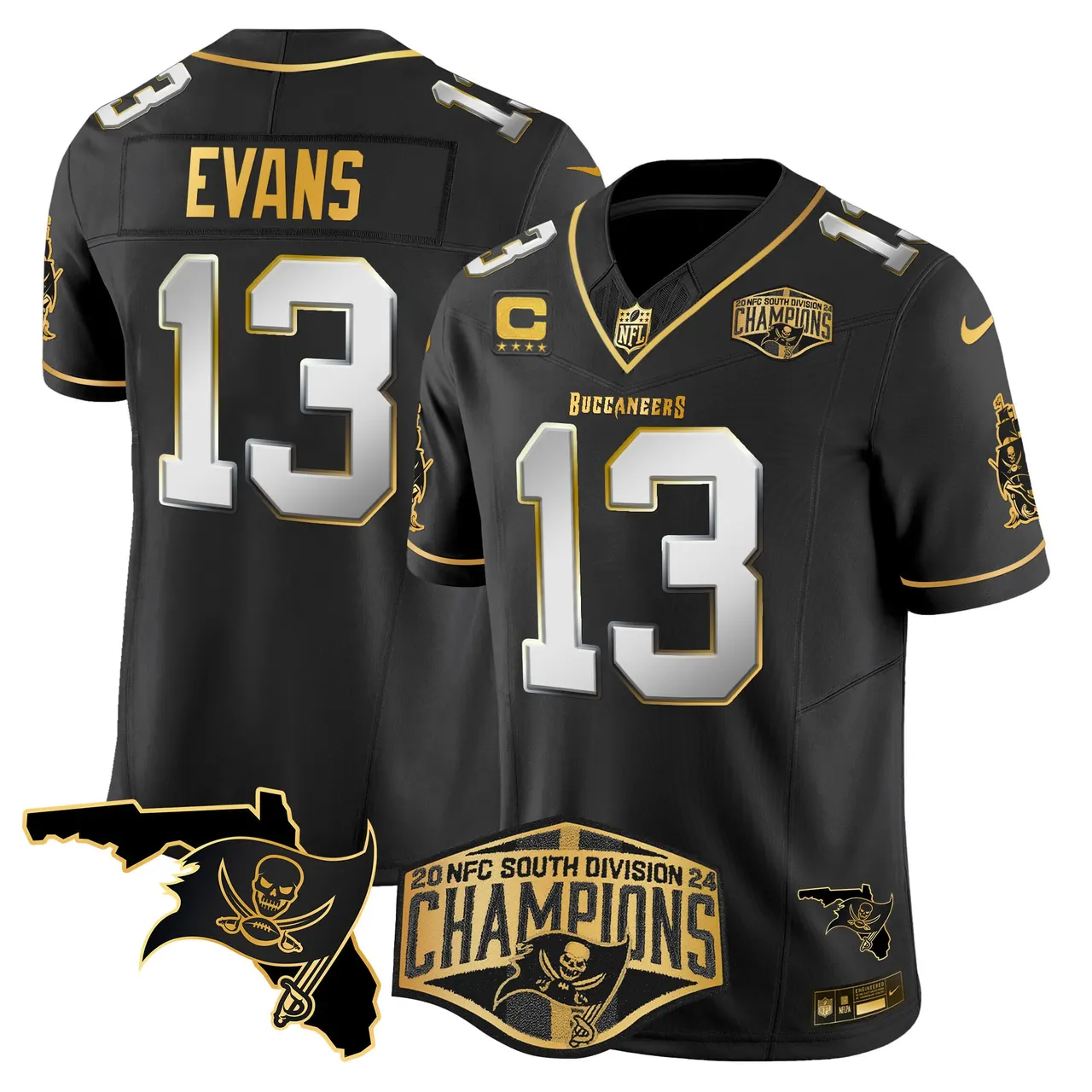 Baker Mayfield Tampa Bay Buccaneers Nike 2024 NFC South Division Champions Patch Gold Vapor Limited Stitched Jersey - Black - Image 28