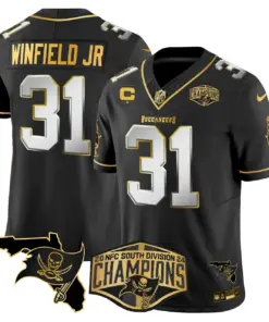 Baker Mayfield Tampa Bay Buccaneers Nike 2024 NFC South Division Champions Patch Gold Vapor Limited Stitched Jersey - Black - Image 31