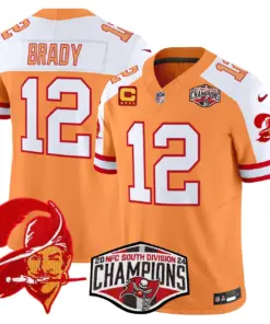 Baker Mayfield Tampa Bay Buccaneers Nike Throwback 2024 NFC South Division Champions Patch Vapor Limited Stitched Jersey - Orange - Image 3