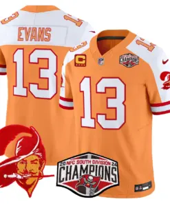 Baker Mayfield Tampa Bay Buccaneers Nike Throwback 2024 NFC South Division Champions Patch Vapor Limited Stitched Jersey - Orange - Image 4