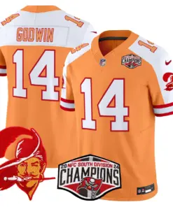 Baker Mayfield Tampa Bay Buccaneers Nike Throwback 2024 NFC South Division Champions Patch Vapor Limited Stitched Jersey - Orange - Image 5