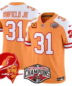Baker Mayfield Tampa Bay Buccaneers Nike Throwback 2024 NFC South Division Champions Patch Vapor Limited Stitched Jersey - Orange - Image 7