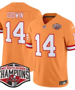 Baker Mayfield Tampa Bay Buccaneers Nike Throwback 2024 NFC South Division Champions Patch Vapor Limited Stitched Jersey - Orange - Image 19
