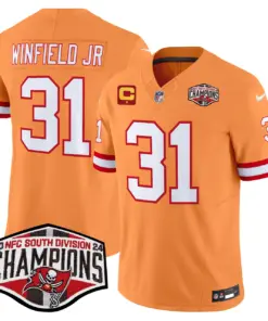 Baker Mayfield Tampa Bay Buccaneers Nike Throwback 2024 NFC South Division Champions Patch Vapor Limited Stitched Jersey - Orange - Image 21