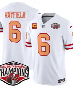 Baker Mayfield Tampa Bay Buccaneers Nike Throwback 2024 NFC South Division Champions Patch Vapor Limited Stitched Jersey - Orange - Image 22