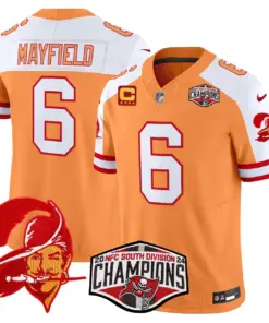 Baker Mayfield Tampa Bay Buccaneers Nike Throwback 2024 NFC South Division Champions Patch Vapor Limited Stitched Jersey - Orange