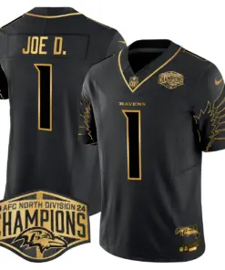 Derrick Henry Baltimore Ravens Nike Maryland 2024 AFC North Division Champions Patch Gold Vapor Limited Stitched Jersey - Black - Image 36