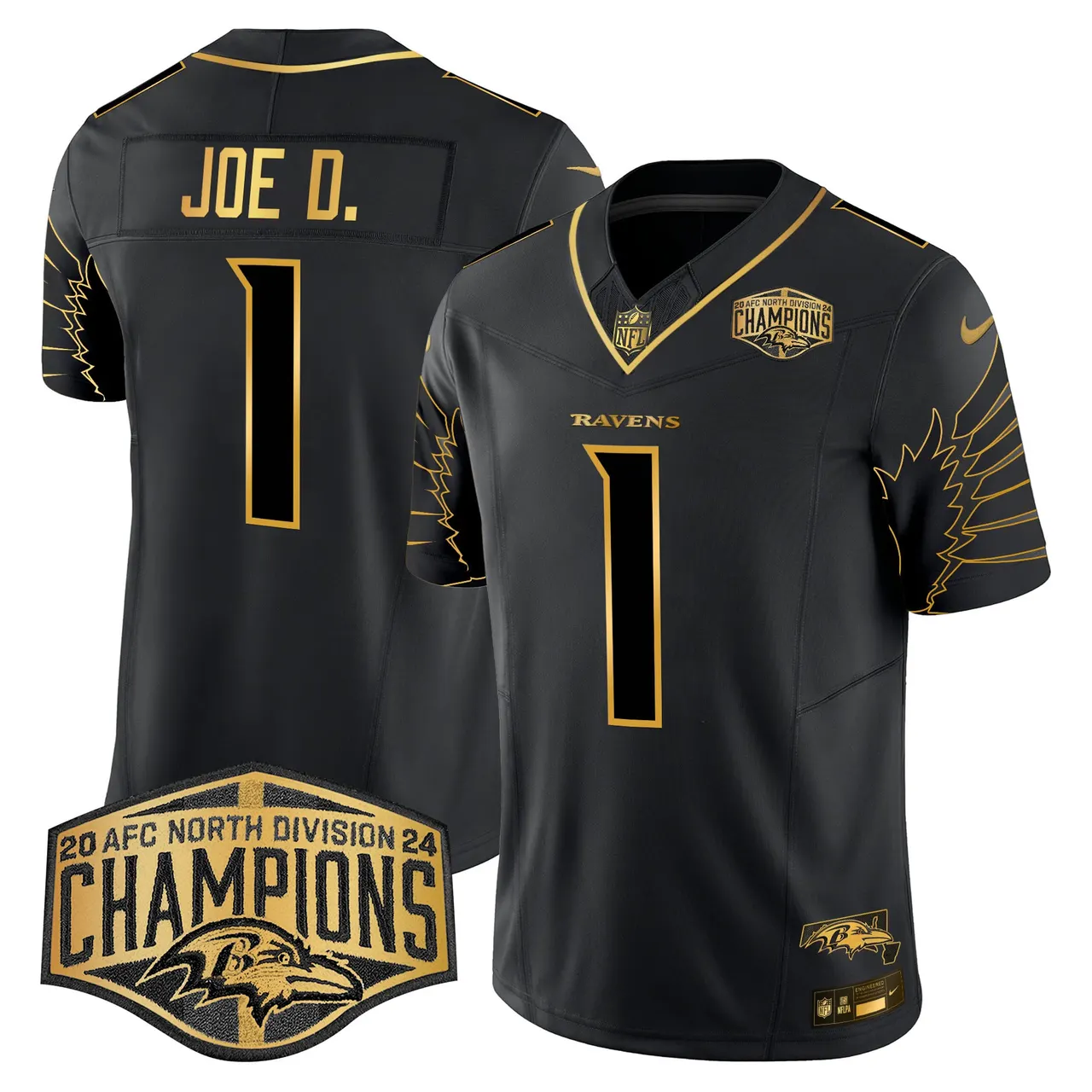Derrick Henry Baltimore Ravens Nike Maryland 2024 AFC North Division Champions Patch Gold Vapor Limited Stitched Jersey - Black - Image 36