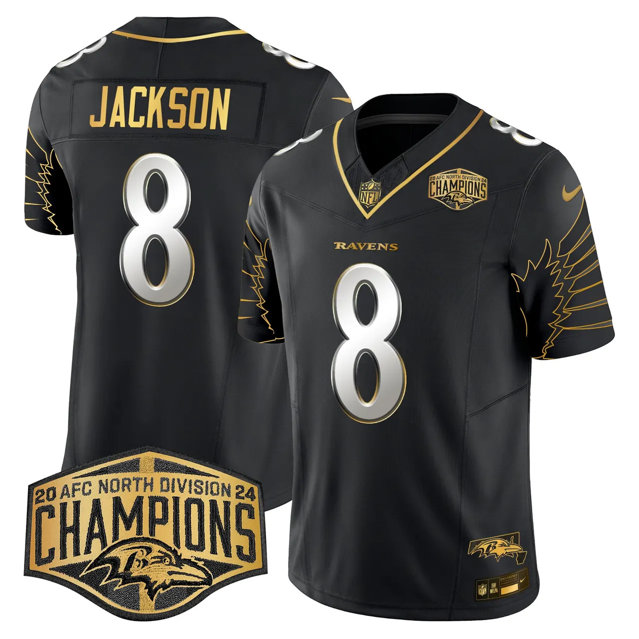 Derrick Henry Baltimore Ravens Nike Maryland 2024 AFC North Division Champions Patch Gold Vapor Limited Stitched Jersey - Black - Image 2