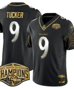 Derrick Henry Baltimore Ravens Nike Maryland 2024 AFC North Division Champions Patch Gold Vapor Limited Stitched Jersey - Black - Image 3