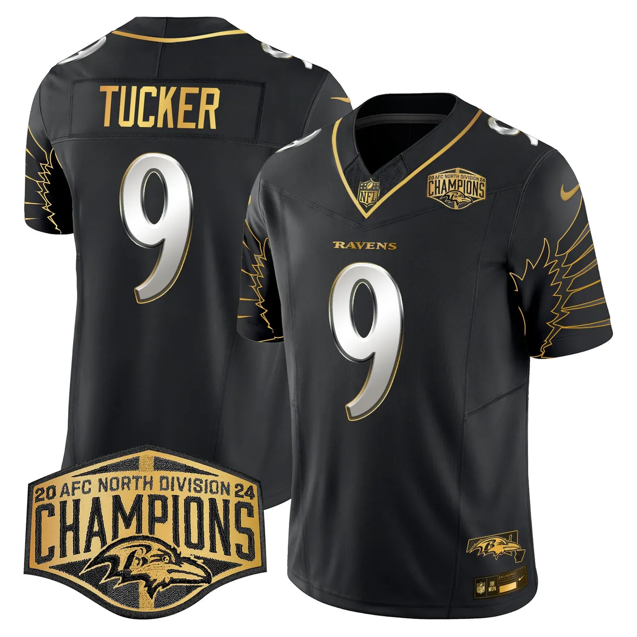 Derrick Henry Baltimore Ravens Nike Maryland 2024 AFC North Division Champions Patch Gold Vapor Limited Stitched Jersey - Black - Image 3