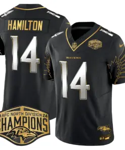 Derrick Henry Baltimore Ravens Nike Maryland 2024 AFC North Division Champions Patch Gold Vapor Limited Stitched Jersey - Black - Image 4
