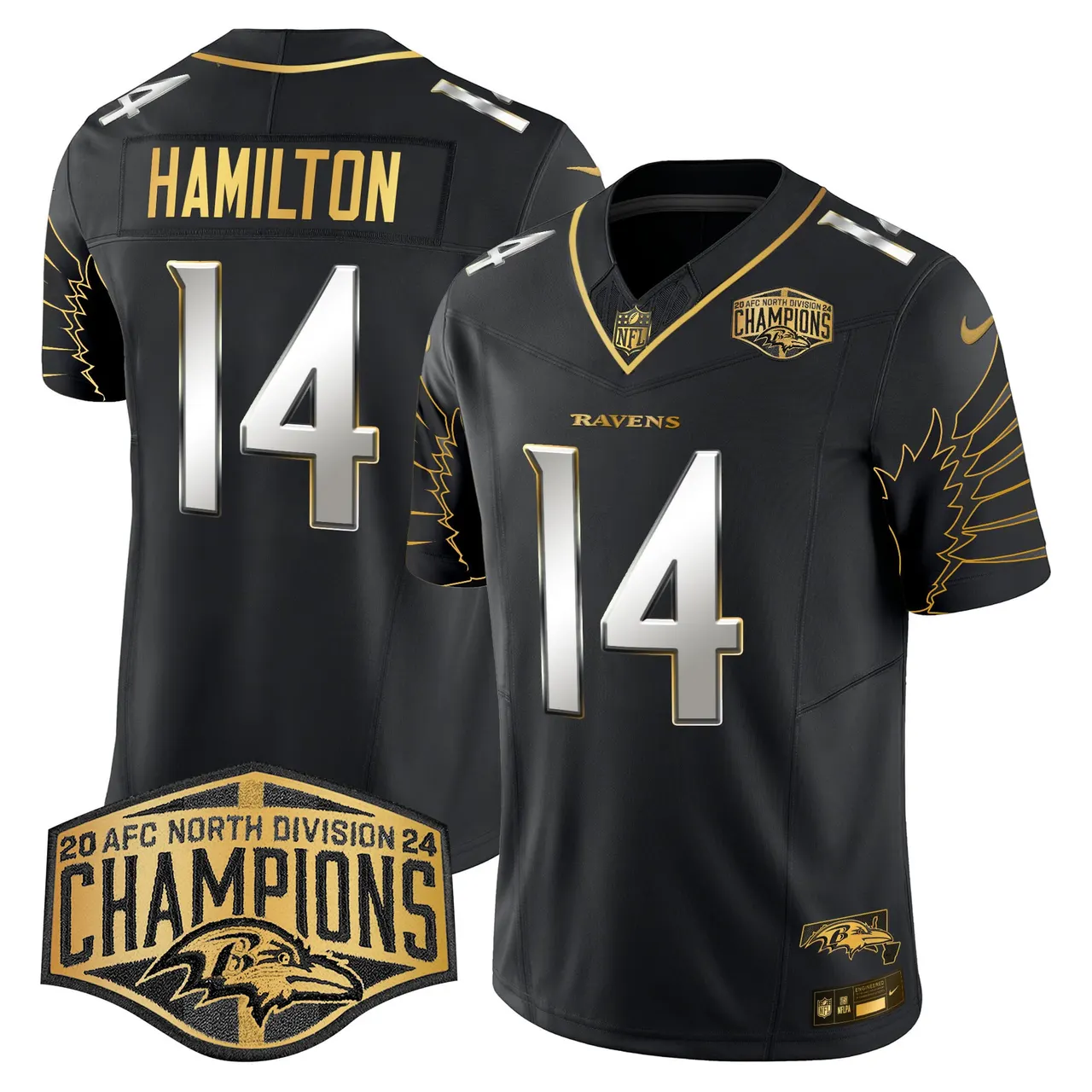 Derrick Henry Baltimore Ravens Nike Maryland 2024 AFC North Division Champions Patch Gold Vapor Limited Stitched Jersey - Black - Image 4