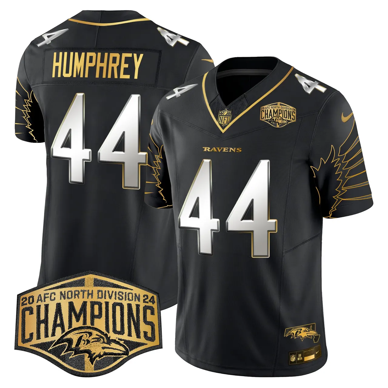 Derrick Henry Baltimore Ravens Nike Maryland 2024 AFC North Division Champions Patch Gold Vapor Limited Stitched Jersey - Black - Image 5