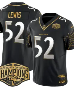 Derrick Henry Baltimore Ravens Nike Maryland 2024 AFC North Division Champions Patch Gold Vapor Limited Stitched Jersey - Black - Image 6