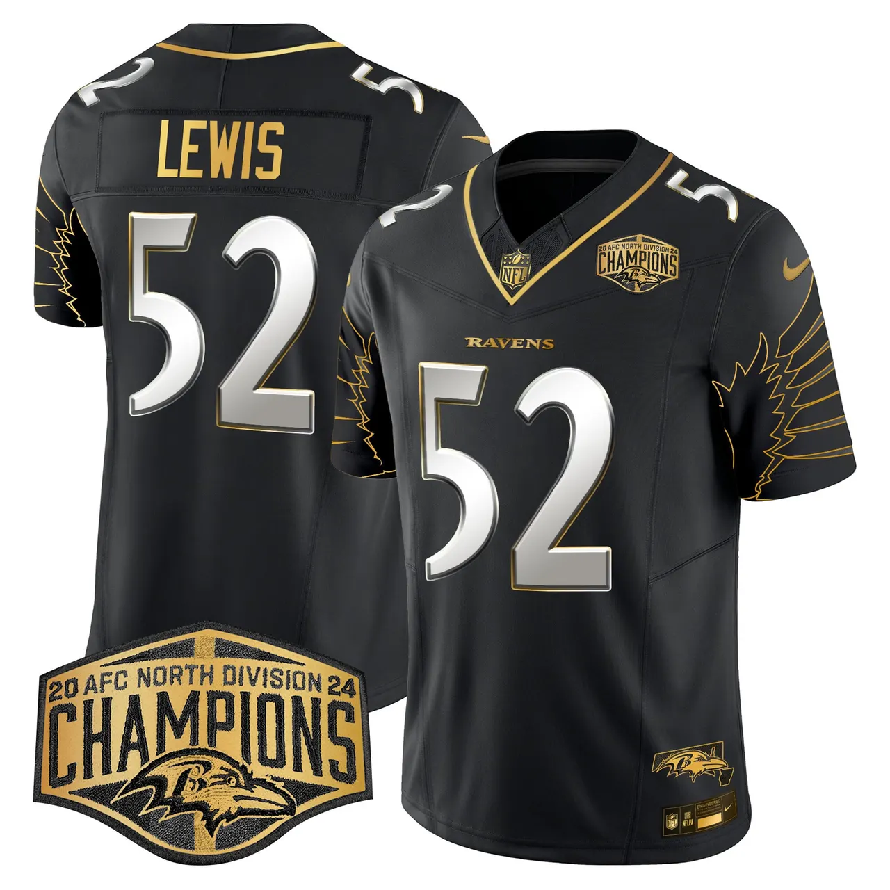 Derrick Henry Baltimore Ravens Nike Maryland 2024 AFC North Division Champions Patch Gold Vapor Limited Stitched Jersey - Black - Image 6