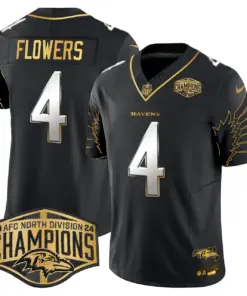 Derrick Henry Baltimore Ravens Nike Maryland 2024 AFC North Division Champions Patch Gold Vapor Limited Stitched Jersey - Black - Image 7