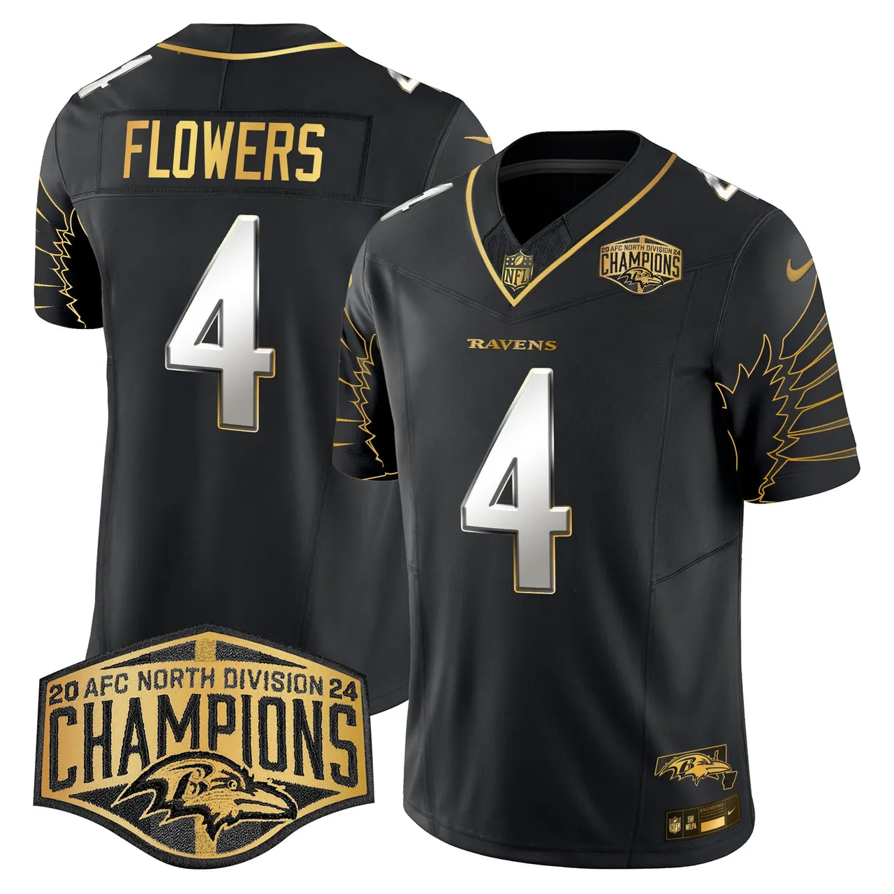 Derrick Henry Baltimore Ravens Nike Maryland 2024 AFC North Division Champions Patch Gold Vapor Limited Stitched Jersey - Black - Image 7
