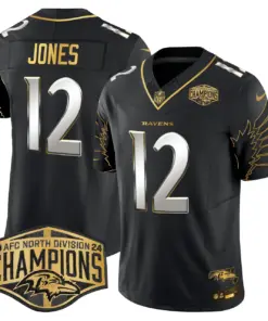 Derrick Henry Baltimore Ravens Nike Maryland 2024 AFC North Division Champions Patch Gold Vapor Limited Stitched Jersey - Black - Image 8