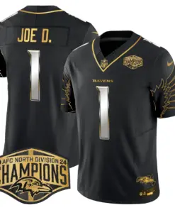 Derrick Henry Baltimore Ravens Nike Maryland 2024 AFC North Division Champions Patch Gold Vapor Limited Stitched Jersey - Black - Image 9