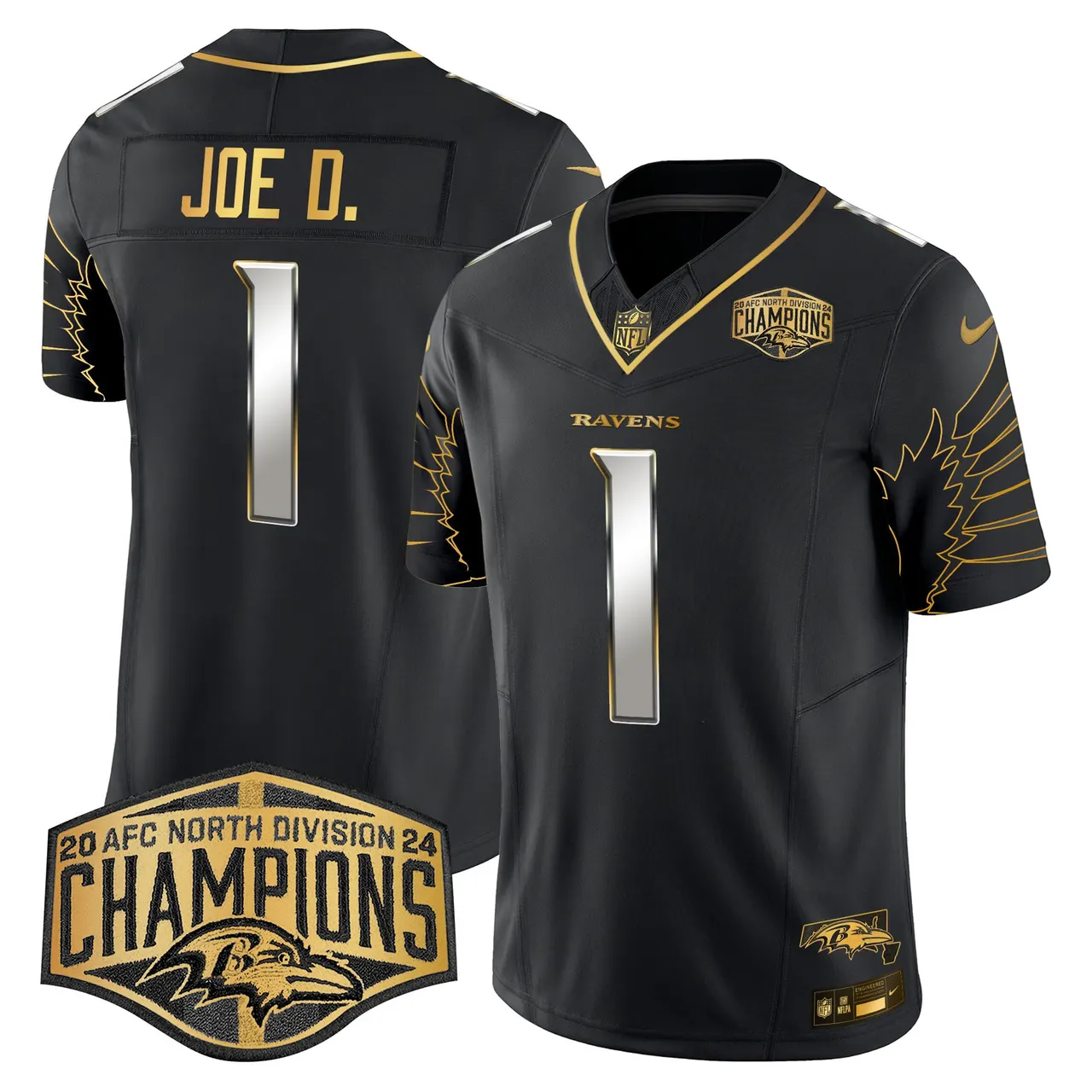 Derrick Henry Baltimore Ravens Nike Maryland 2024 AFC North Division Champions Patch Gold Vapor Limited Stitched Jersey - Black - Image 9
