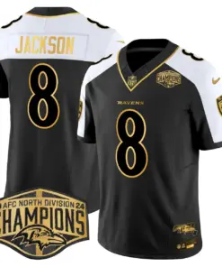Derrick Henry Baltimore Ravens Nike Maryland 2024 AFC North Division Champions Patch Gold Vapor Limited Stitched Jersey - Black - Image 11