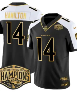 Derrick Henry Baltimore Ravens Nike Maryland 2024 AFC North Division Champions Patch Gold Vapor Limited Stitched Jersey - Black - Image 13