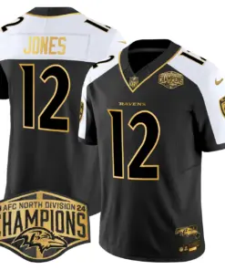 Derrick Henry Baltimore Ravens Nike Maryland 2024 AFC North Division Champions Patch Gold Vapor Limited Stitched Jersey - Black - Image 17