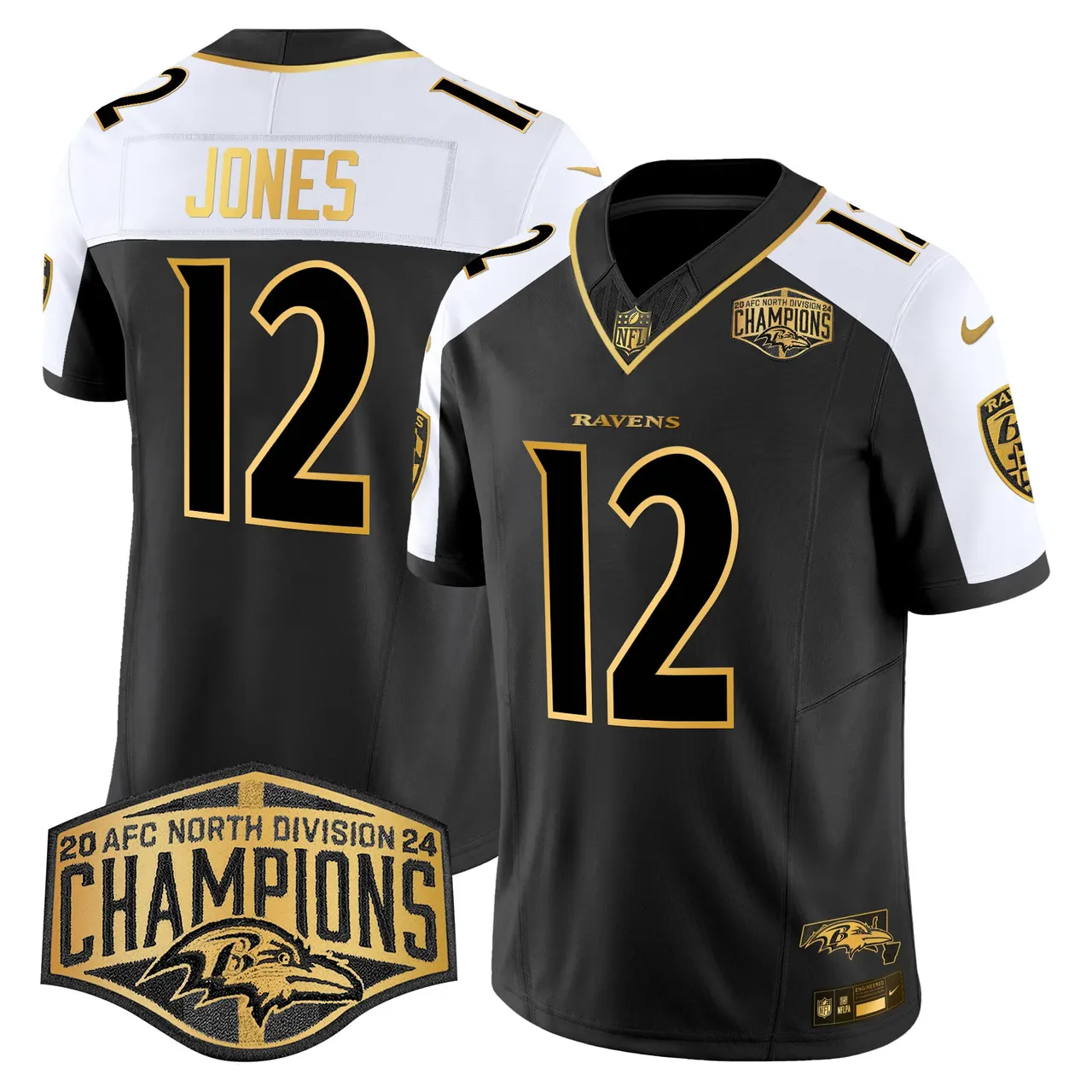 Derrick Henry Baltimore Ravens Nike Maryland 2024 AFC North Division Champions Patch Gold Vapor Limited Stitched Jersey - Black - Image 17