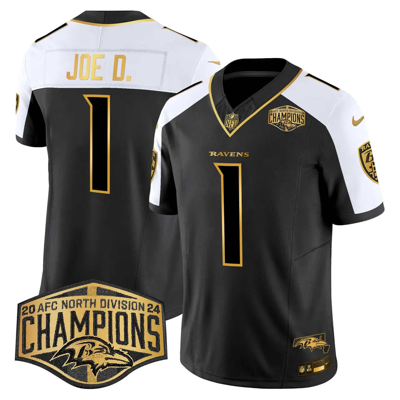 Derrick Henry Baltimore Ravens Nike Maryland 2024 AFC North Division Champions Patch Gold Vapor Limited Stitched Jersey - Black - Image 18