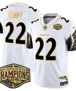 Derrick Henry Baltimore Ravens Nike Maryland 2024 AFC North Division Champions Patch Gold Vapor Limited Stitched Jersey - Black - Image 19