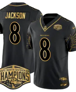Derrick Henry Baltimore Ravens Nike Maryland 2024 AFC North Division Champions Patch Gold Vapor Limited Stitched Jersey - Black - Image 29