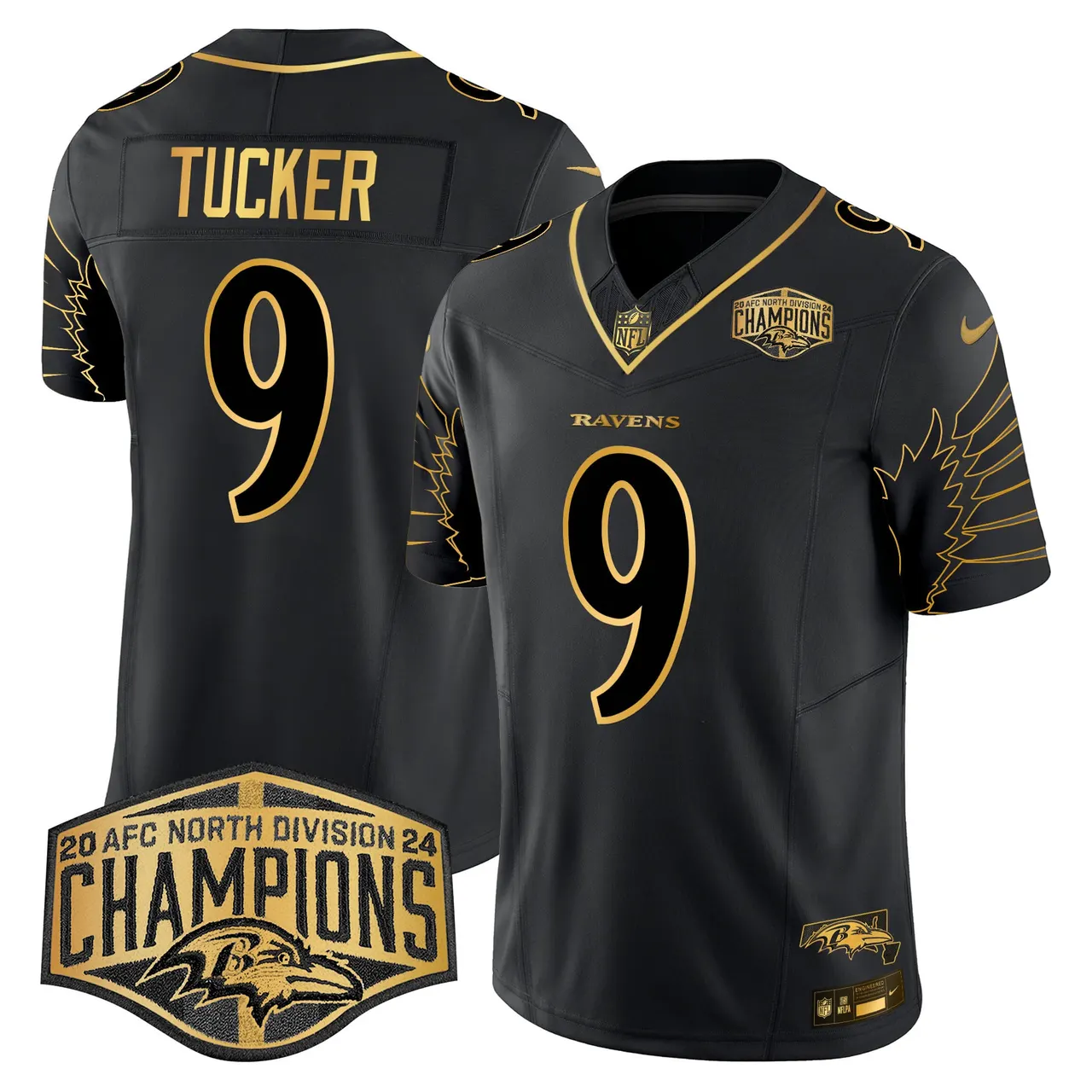 Derrick Henry Baltimore Ravens Nike Maryland 2024 AFC North Division Champions Patch Gold Vapor Limited Stitched Jersey - Black - Image 30