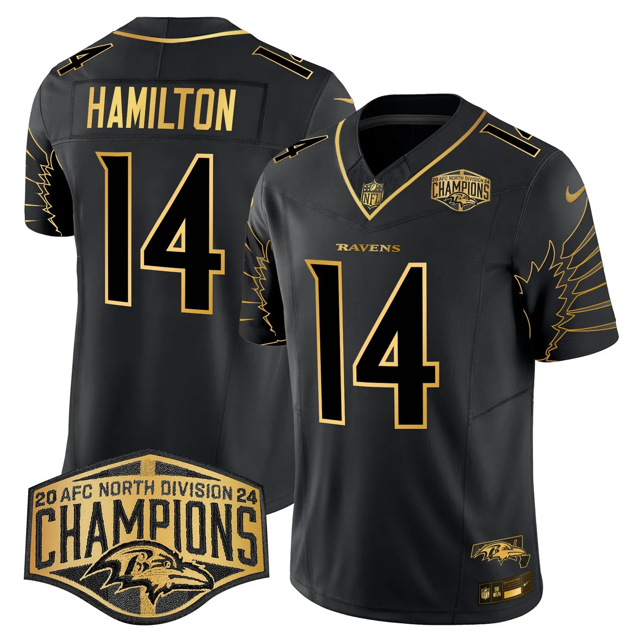 Derrick Henry Baltimore Ravens Nike Maryland 2024 AFC North Division Champions Patch Gold Vapor Limited Stitched Jersey - Black - Image 31