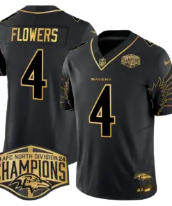 Derrick Henry Baltimore Ravens Nike Maryland 2024 AFC North Division Champions Patch Gold Vapor Limited Stitched Jersey - Black - Image 34