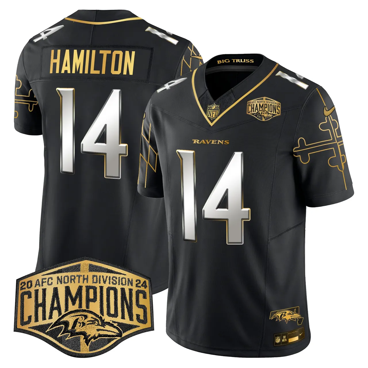 Derrick Henry Baltimore Ravens Nike Maryland Flag Map 2024 AFC North Division Champions Patch Gold Vapor Limited Stitched Jersey - Black - Image 4