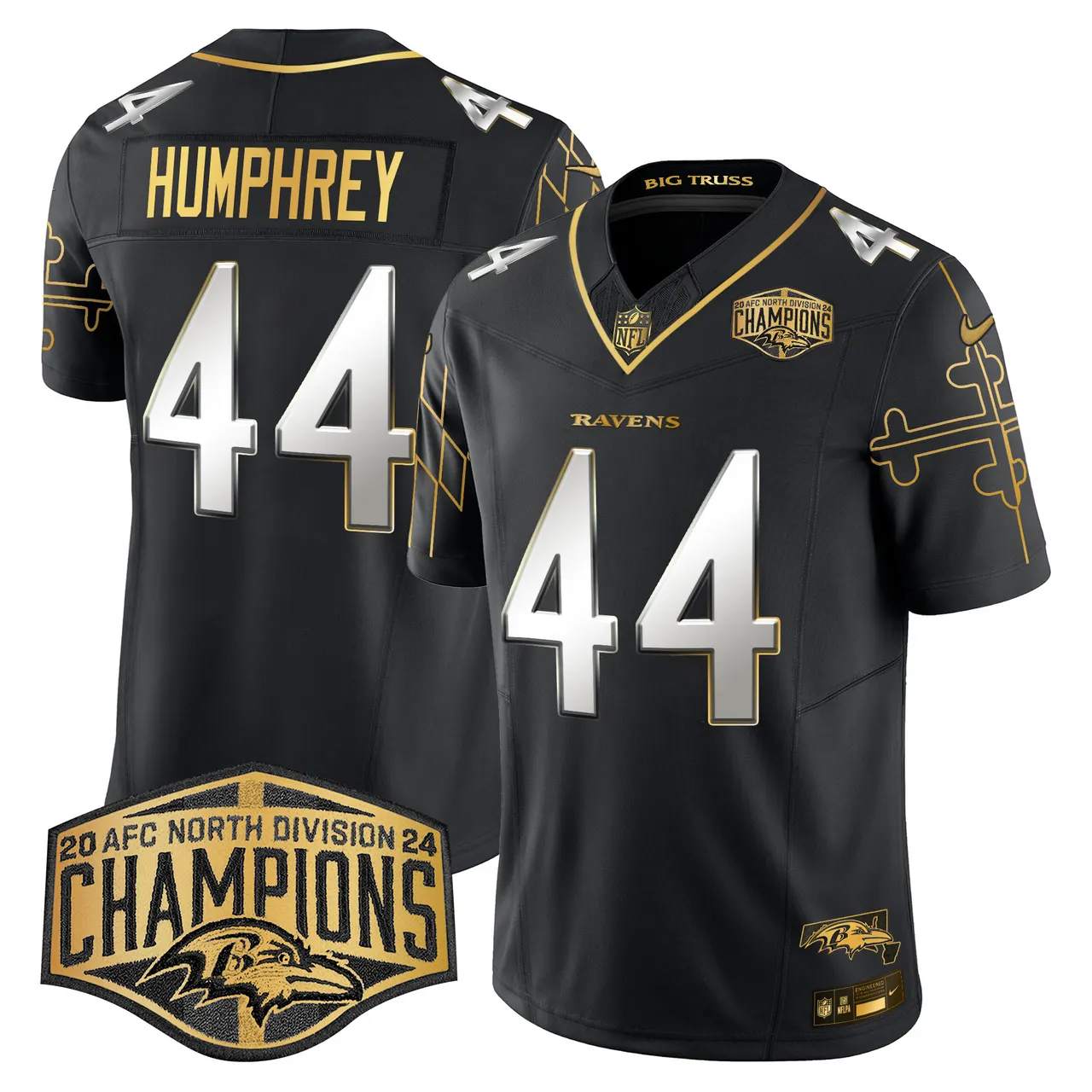 Derrick Henry Baltimore Ravens Nike Maryland Flag Map 2024 AFC North Division Champions Patch Gold Vapor Limited Stitched Jersey - Black - Image 5