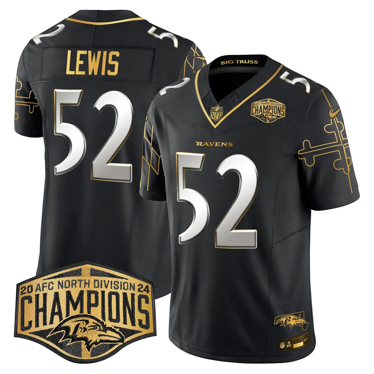 Derrick Henry Baltimore Ravens Nike Maryland Flag Map 2024 AFC North Division Champions Patch Gold Vapor Limited Stitched Jersey - Black - Image 6
