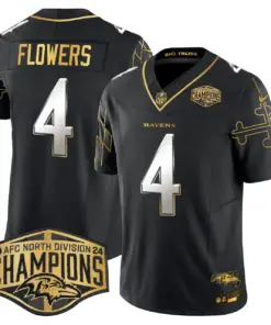 Derrick Henry Baltimore Ravens Nike Maryland Flag Map 2024 AFC North Division Champions Patch Gold Vapor Limited Stitched Jersey - Black - Image 7