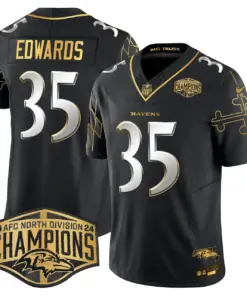 Derrick Henry Baltimore Ravens Nike Maryland Flag Map 2024 AFC North Division Champions Patch Gold Vapor Limited Stitched Jersey - Black - Image 8