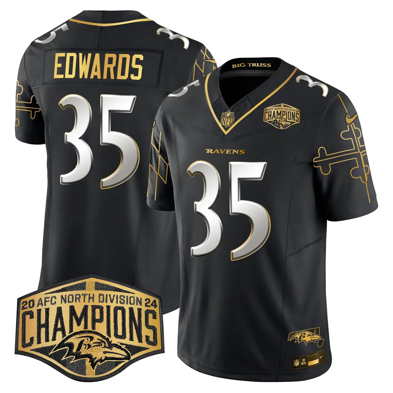 Derrick Henry Baltimore Ravens Nike Maryland Flag Map 2024 AFC North Division Champions Patch Gold Vapor Limited Stitched Jersey - Black - Image 8