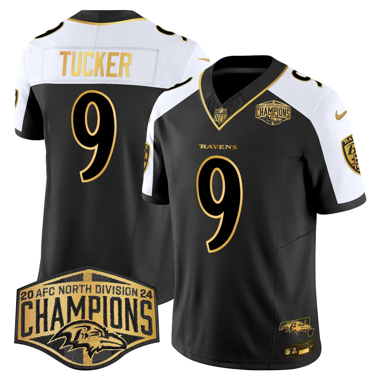 Derrick Henry Baltimore Ravens Nike Maryland Flag Map 2024 AFC North Division Champions Patch Gold Vapor Limited Stitched Jersey - Black - Image 11