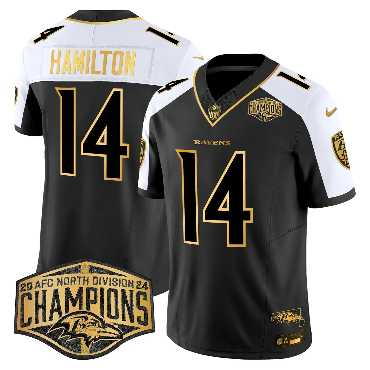 Derrick Henry Baltimore Ravens Nike Maryland Flag Map 2024 AFC North Division Champions Patch Gold Vapor Limited Stitched Jersey - Black - Image 12