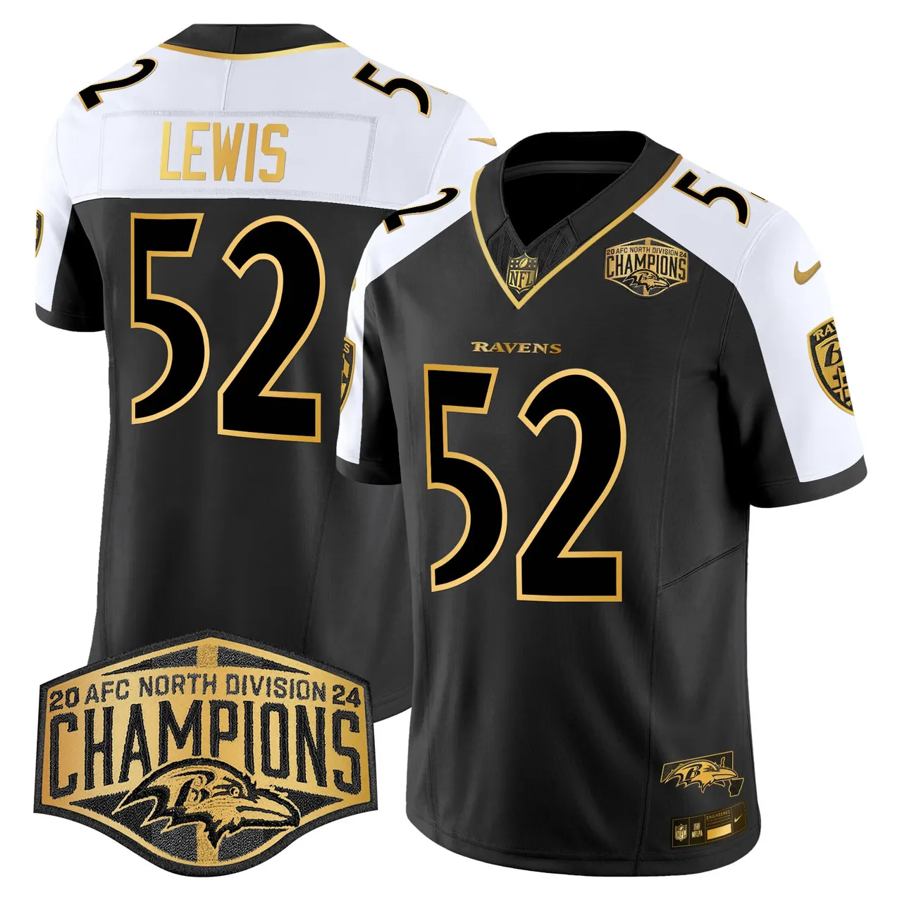 Derrick Henry Baltimore Ravens Nike Maryland Flag Map 2024 AFC North Division Champions Patch Gold Vapor Limited Stitched Jersey - Black - Image 14